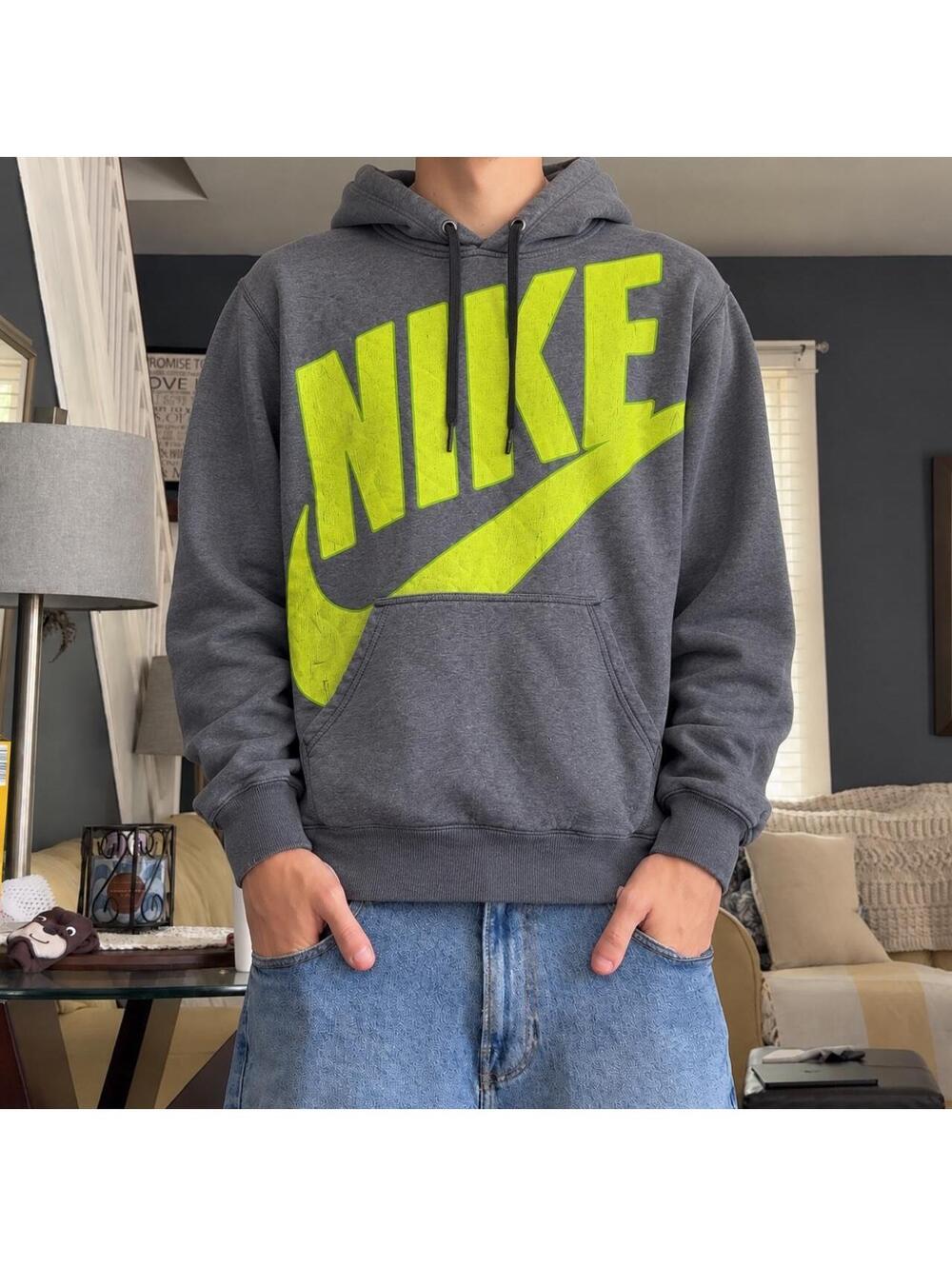 Crazy fire, Y2K vintage Nike gray tag out hoodie.